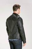 SCHOTT NYC Waxed Black Natural Pebbled Cowhide Café Leather Jacket Black
