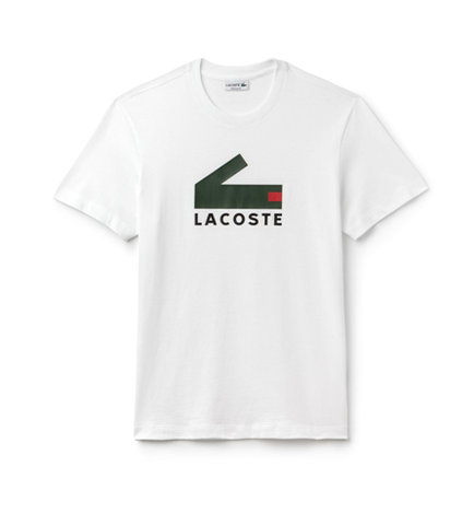 Lacoste Men's Crew Neck Graphic Crocodile Branding Cotton Jersey T-shirt Wht